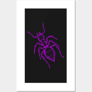 Ants in Neon Purple Insect Gift  -Black and Dark Posters and Art